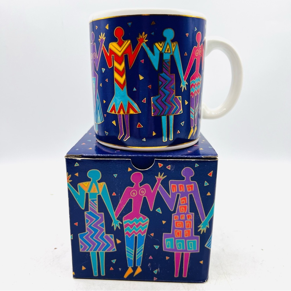 Laurel Burch Mug. “Dancing Women”. Purple teal gold. NIB.  12 oz